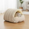 Warm Enclosed Cat Bed Corduroy Plush Cats Tent Calming Pet Nest Cave for Cats Dogs